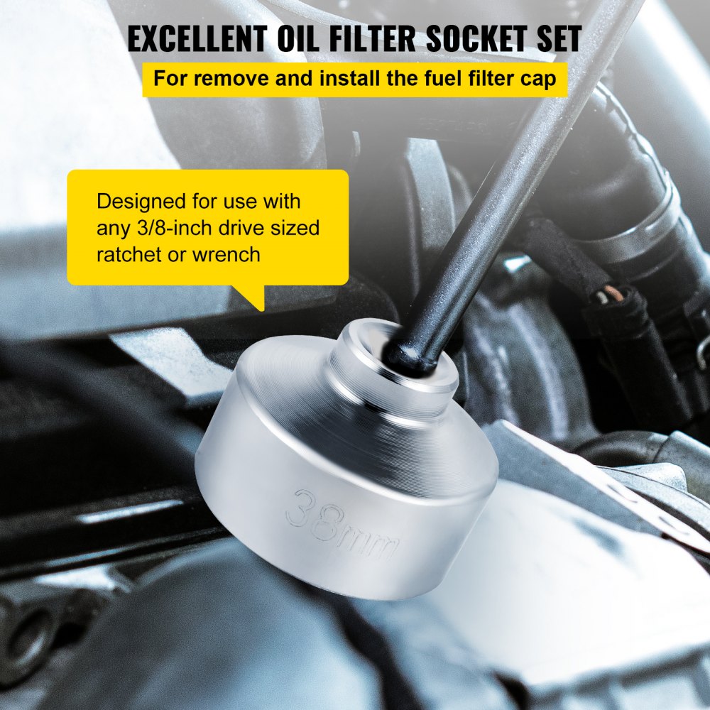 VEVOR Oil Filter Socket Set, 7 Pcs Oil Filter Wrench Set, Sturdy Steel Oil Filter Socket, 3/8" Oil Filter Socket, Low Profile Oil Filter Socket Set For Easy Access, Oil Filter Wrench Cap Set w/ Case