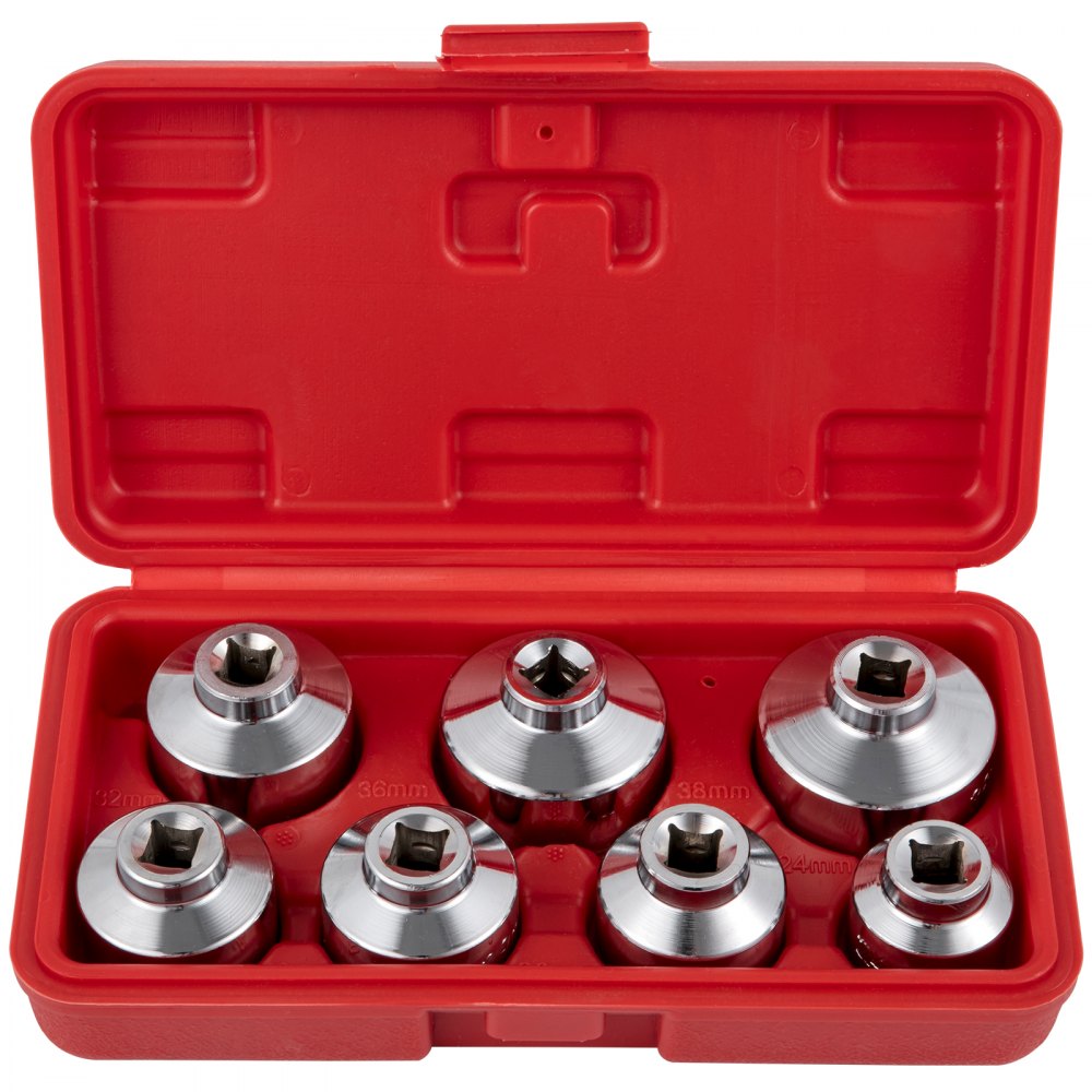 VEVOR Oil Filter Socket Set, 7 Pcs Oil Filter Wrench Set, Sturdy Steel Oil Filter Socket, 3/8" Oil Filter Socket, Low Profile Oil Filter Socket Set For Easy Access, Oil Filter Wrench Cap Set w/ Case