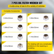 VEVOR Oil Filter Socket Set, 7 Pcs Oil Filter Wrench Set, Sturdy Steel Oil Filter Socket, 3/8" Oil Filter Socket, Low Profile Oil Filter Socket Set For Easy Access, Oil Filter Wrench Cap Set w/ Case