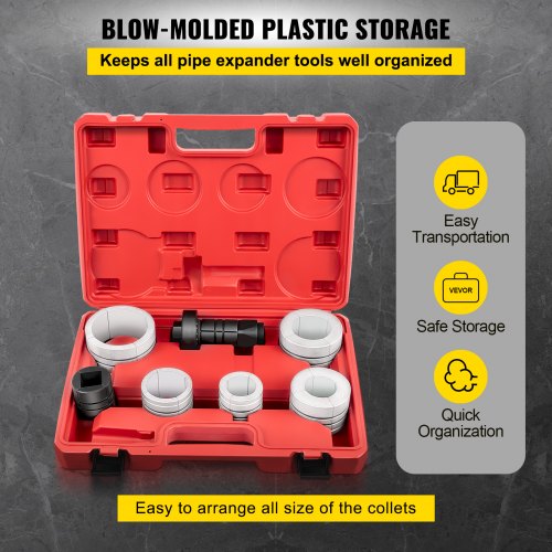 VEVOR Pipe Stretcher Kit, Exhaust Pipe Stretcher Kit 1-5/8" to 4-1/4", Exhaust Pipe Expander Kit for Tail Pipe Tube, Exhaust Pipe Expander Tool w/ Storing Case, 7 Pcs Pipe Expander, Exhaust Stretcher