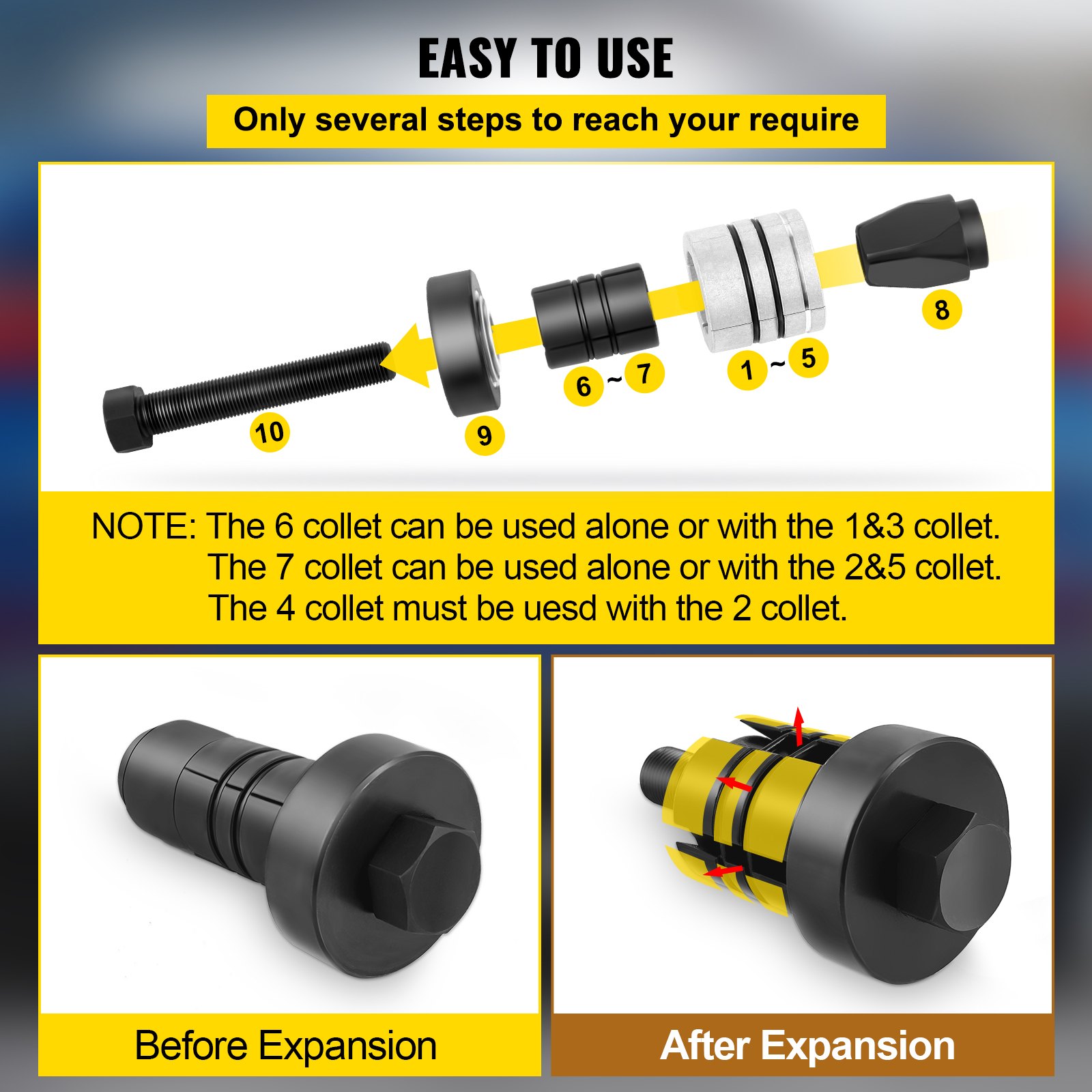 VEVOR Pipe Stretcher Kit, Exhaust Pipe Stretcher Kit 1-5/8\" to 4-1/4\", Exhaust Pipe Expander Kit for Tail Pipe Tube, Exhaust Pipe Expander Tool with Storing Case, 7 Pcs Pipe Expander, Exhaust Stretc
