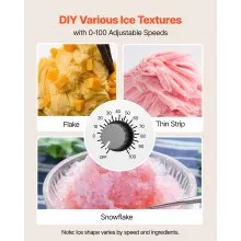 VEVOR Snowflake Ice Machine, 132LBS/24H Snowflake Ice Maker, Ice-Shaver Machine with Stainless Steel Blade, Electric Snow Cone Maker with 0.48Gal Tank, 90S Fast Pre-Cooling, for Home & Small Gathering