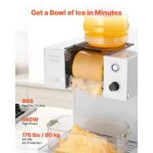 VEVOR Snowflake Ice Machine, 176LBS/24H Snowflake Ice Maker, Ice-Shaver Machine with Stainless Steel Blade, Electric Snow Cone Maker with 0.48Gal Tank, 90S Fast Pre-Cooling, for Home & Small Gathering