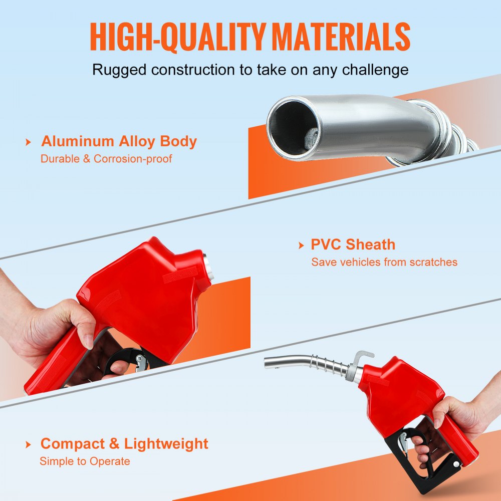 Pistola de combustible automática VEVOR, rosca de entrada NPT de 3/4" y pico de 13/16", caudal máximo de 11 GPM, apagado automático, manija de bomba de gasolina de aluminio y PVC con giro de 360° para recarga de gasolina, diésel, queroseno y biodiésel.