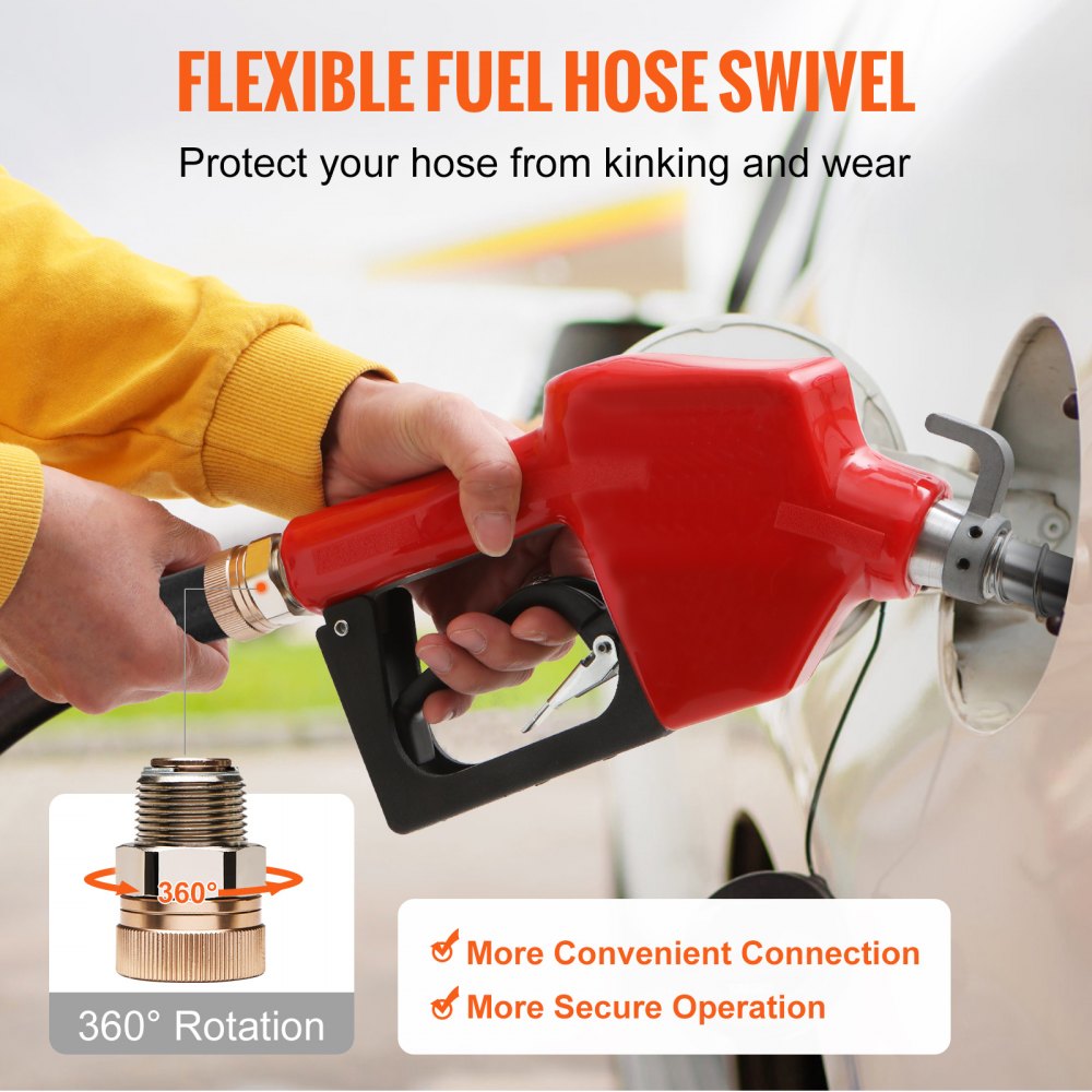 Pistola de combustible automática VEVOR, rosca de entrada NPT de 3/4" y pico de 13/16", caudal máximo de 11 GPM, apagado automático, manija de bomba de gasolina de aluminio y PVC con giro de 360° para recarga de gasolina, diésel, queroseno y biodiésel.