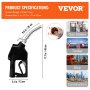 VEVOR automatic fuel nozzle dimensions and suitable uses: gas station, tanker, ship, construction.