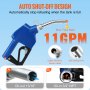 VEVOR automatic fuel nozzle with auto shut-off and 11 gpm max flow rate, blue handle, close-up views.