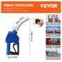 VEVOR automatic fuel nozzle product specifications, suitable for gas stations, tankers, ships, and construction.