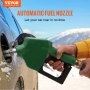 hand holding a VEVOR automatic fuel nozzle fueling a car, snow-covered mountains in the background.