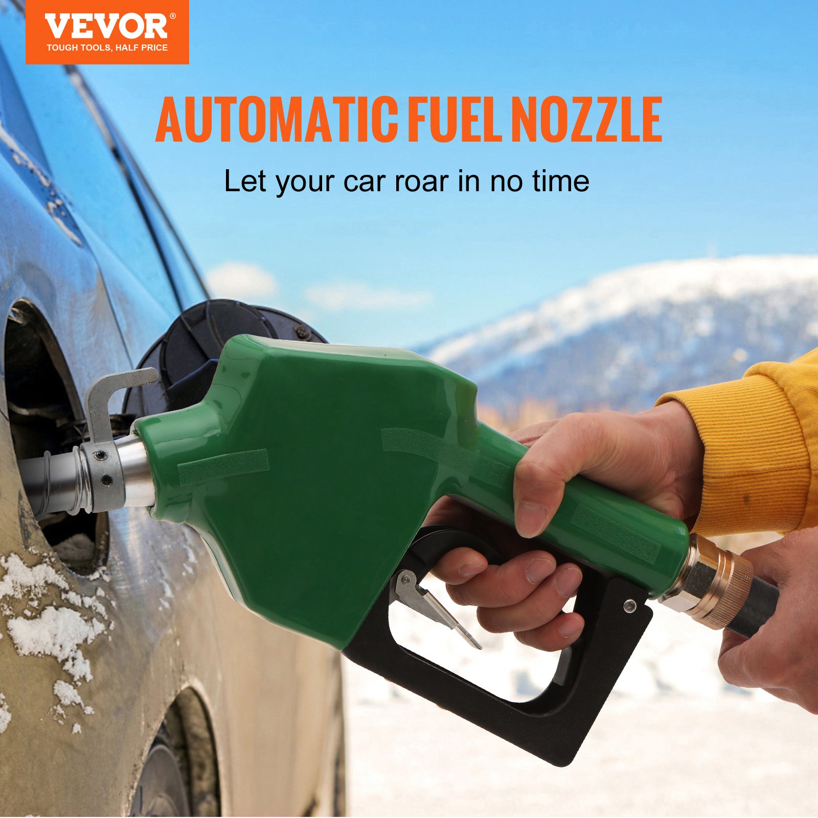 VEVOR Automatic Fuel Nozzle, 3/4" NPT Inlet Thread & 15/16" Spout, 16 GPM Max Flow Rate, Auto Shut Off, Aluminum & PVC Gas Pump Handle with 360° Swivel for Gasoline Diesel Kerosene Biodiesel Refilling