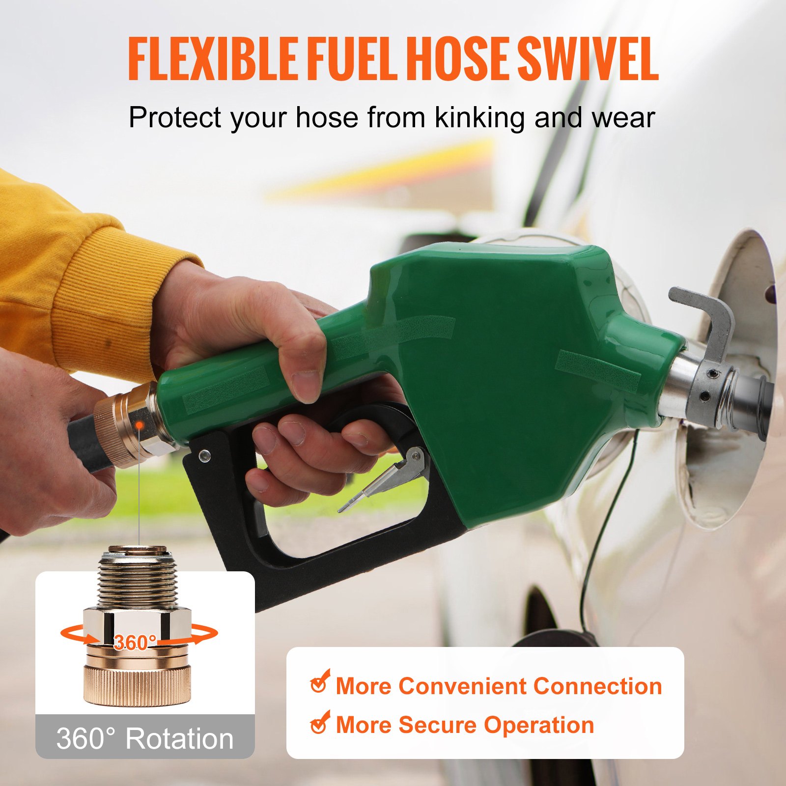 VEVOR Automatic Fuel Nozzle, 3/4" NPT Inlet Thread & 15/16" Spout, 16 GPM Max Flow Rate, Auto Shut Off, Aluminum & PVC Gas Pump Handle with 360° Swivel for Gasoline Diesel Kerosene Biodiesel Refilling