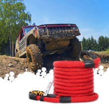 VEVOR 1\" x 31.5\' Recovery Tow Rope, 33,500 lbs, Heavy Duty Nylon Double Braided Kinetic Energy Rope with Loops and Protective Sleeves, for Truck Off-Road Vehicle ATV UTV, Carry Bag Included, Red