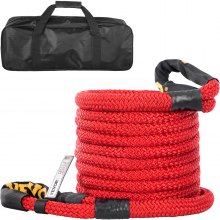 VEVOR 1\" x 31.5\' Recovery Tow Rope, 33,500 lbs, Heavy Duty Nylon Double Braided Kinetic Energy Rope with Loops and Protective Sleeves, for Truck Off-Road Vehicle ATV UTV, Carry Bag Included, Red