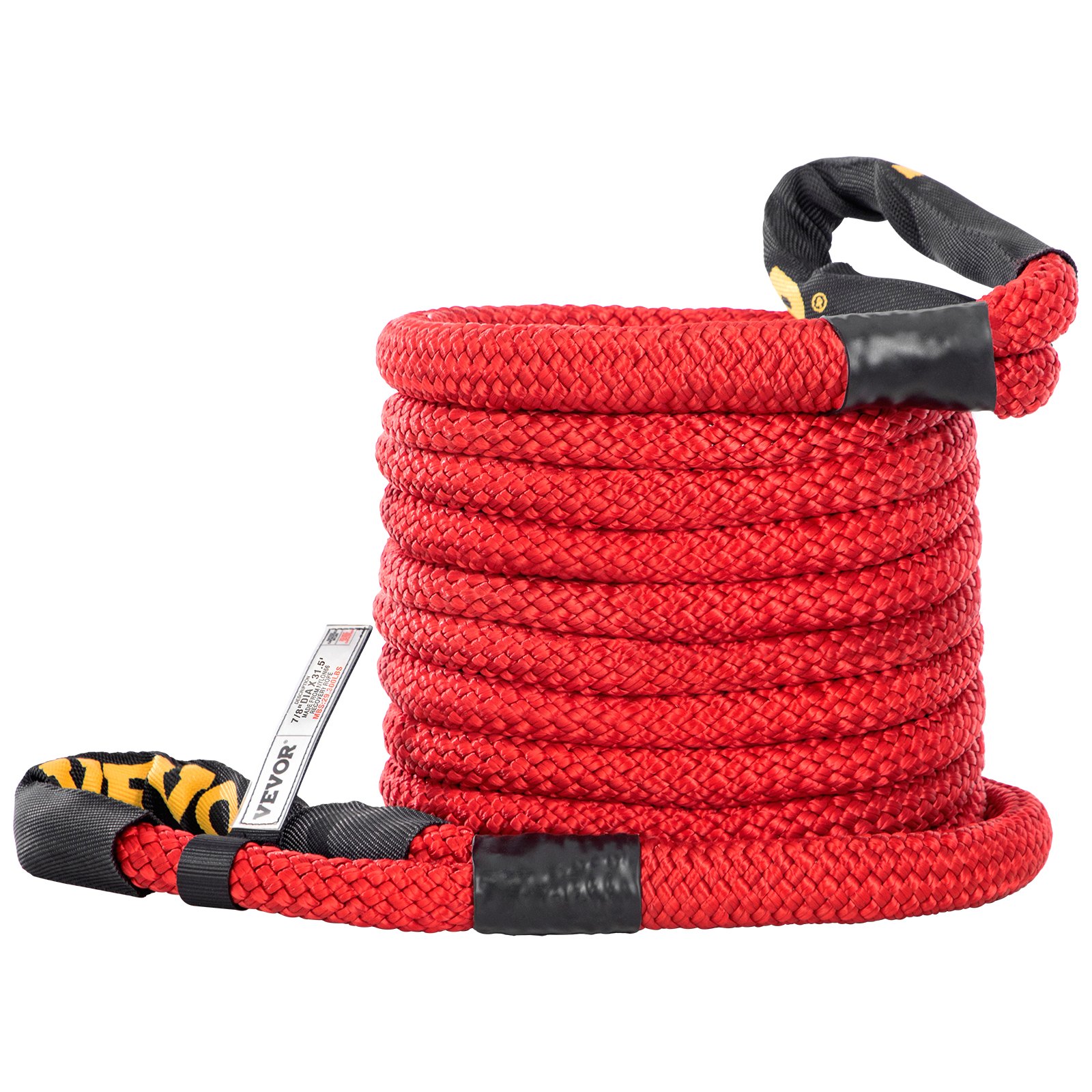 VEVOR 7/8" x 31.5' Kinetic Recovery Rope, 29,300 lbs, Heavy Duty Nylon Double Braided Kinetic Energy Rope w/ Loops and Protective Sleeves, for Truck Off-Road Vehicle ATV UTV, Carry Bag Included, Red