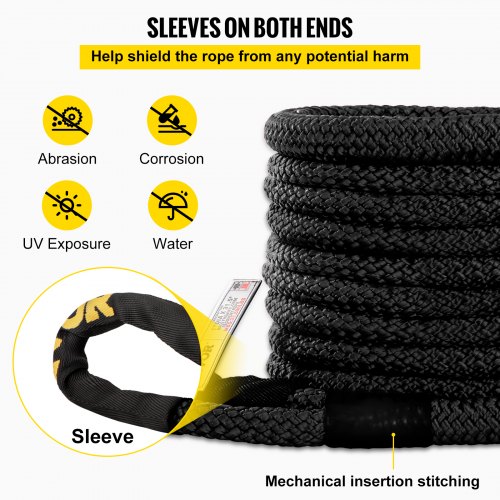 VEVOR 1" x 31.5' Kinetic Recovery Tow Rope, 33,500 lbs, Heavy Duty Double Braided Kinetic Energy Rope w/ Loops and Protective Sleeves, for Truck Off-Road Vehicle ATV UTV, Carry Bag Included, Black