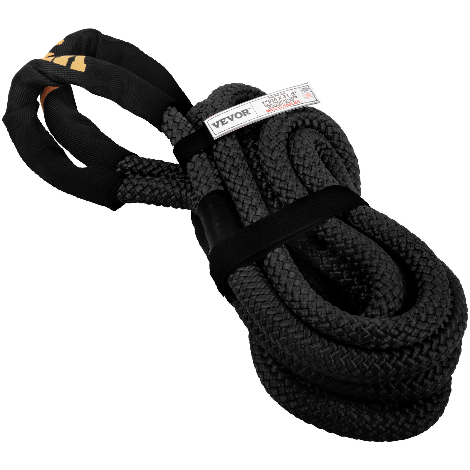 VEVOR 1" x 31.5' Kinetic Recovery Tow Rope, 33,500 lbs, Heavy Duty Double Braided Kinetic Energy Rope with Loops and Protective Sleeves, for Truck Off-Road Vehicle ATV UTV, Carry Bag Included, Black