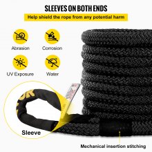 VEVOR 1-1/4" x 31.5' Kinetic Recovery & Tow Rope, 52,300 lbs, Heavy Duty Nylon Double Braided Kinetic Energy Rope, for Truck Off-Road Vehicle ATV UTV, Carry Bag Included, Black
