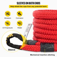 VEVOR 7/8" x 21' Kinetic Recovery Rope, 21,970 lbs, Heavy Duty Nylon Double Braided Kinetic Energy Rope with Loops and Protective Sleeves, for Truck Off-Road Vehicle ATV UTV, Carry Bag Included, Red