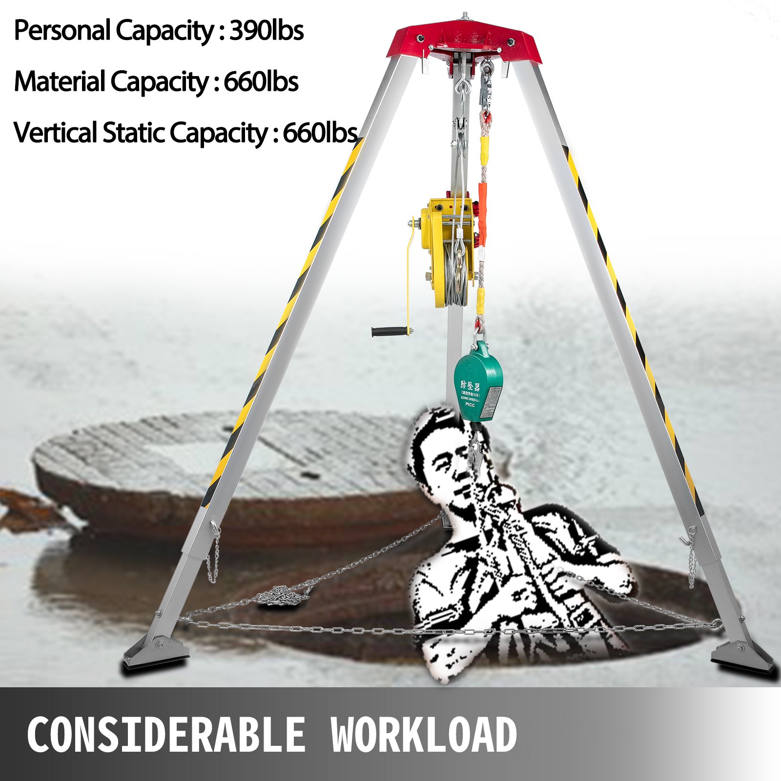 Confined Space Tripod Safety Tripod With 1800lbs Winch Rescue Tripod 7ft Legs