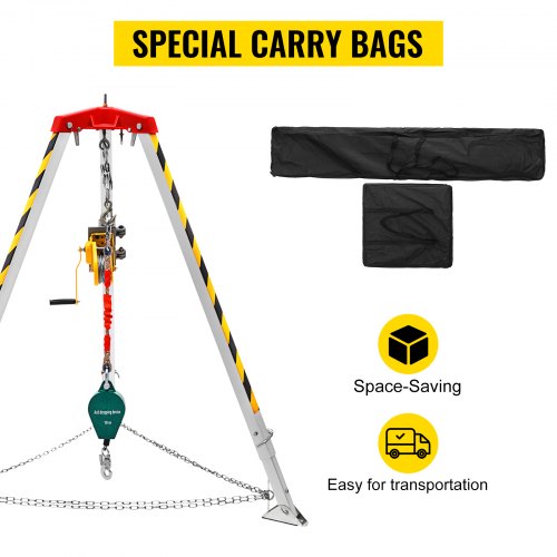 VEVOR Confined Space Tripod 1800lbs Winch and 8' Legs Confined Space Rescue Kit 98' Cable Rescue Tripod with 32.8' Fall Protection for Confined Space Rescue