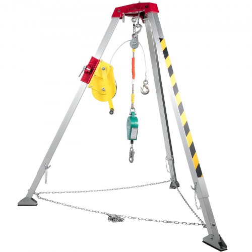 VEVOR Confined Space Tripod 1800lbs Winch and 8' Legs Confined Space Rescue Kit 98' Cable Rescue Tripod with 32.8' Fall Protection for Confined Space Rescue