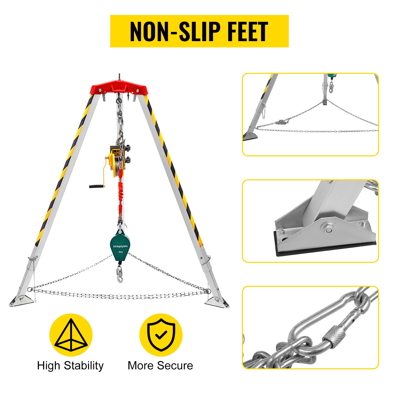 VEVOR Confined Space Tripod 1800lbs Winch and 8' Legs Confined Space Rescue Kit 98' Cable Rescue Tripod with 32.8' Fall Protection for Confined Space Rescue