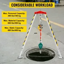 VEVOR Confined Space Tripod with 2600lbs Winch Confined Space Kit 8' Legs and 98' Cable Confined Space Rescue Tripod with 32.8' Fall Protection for Confined Space Rescue