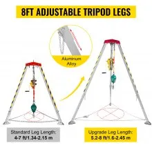 VEVOR Confined Space Tripod with 2600lbs Winch Confined Space Kit 8' Legs and 98' Cable Confined Space Rescue Tripod with 32.8' Fall Protection for Confined Space Rescue