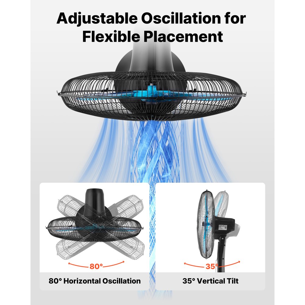 VEVOR 18-Inch Pedestal Fan, 2700 CFM Standing Floor Fan with Remote Control, 9 Speeds & 3 Modes, Oscillating Adjustable Height, Quiet DC Motor 5-Blade for Home, Bedroom, Garage, Workshop, Black