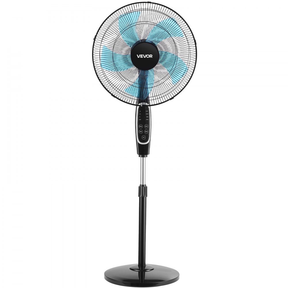 VEVOR 18-Inch Pedestal Fan, 2700 CFM Standing Floor Fan with Remote Control, 9 Speeds & 3 Modes, Oscillating Adjustable Height, Quiet DC Motor 5-Blade for Home, Bedroom, Garage, Workshop, Black