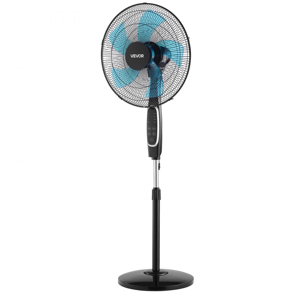 VEVOR 18-Inch Pedestal Fan, 2700 CFM Standing Floor Fan with Remote Control, 9 Speeds & 3 Modes, Oscillating Adjustable Height, Quiet DC Motor 5-Blade for Home, Bedroom, Garage, Workshop, Black