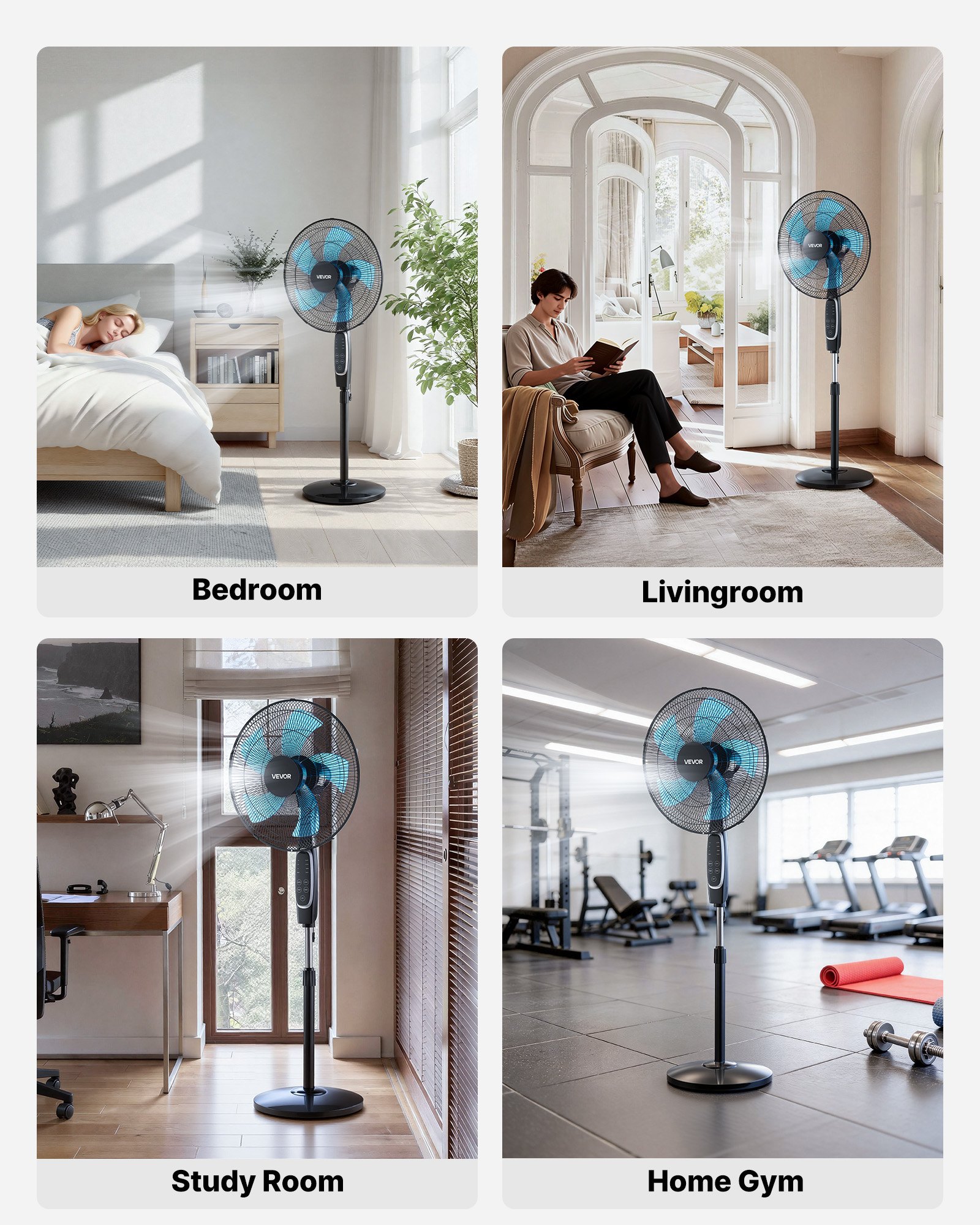 VEVOR 18-Inch Pedestal Fan, 2700 CFM Standing Floor Fan with Remote Control, 9 Speeds & 3 Modes, Oscillating Adjustable Height, Quiet DC Motor 5-Blade for Home, Bedroom, Garage, Workshop, Black