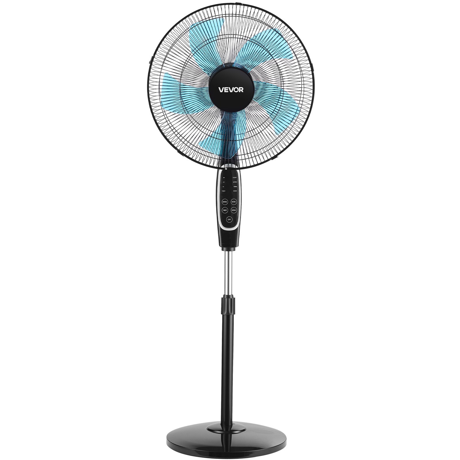 VEVOR 18-Inch Pedestal Fan, 2700 CFM Standing Floor Fan with Remote Control, 9 Speeds & 3 Modes, Oscillating Adjustable Height, Quiet DC Motor 5-Blade for Home, Bedroom, Garage, Workshop, Black