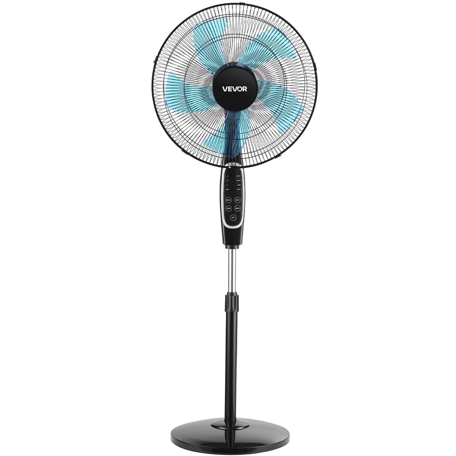 VEVOR 18-Inch Pedestal Fan, 2700 CFM Standing Floor Fan with Remote Control, 9 Speeds & 3 Modes, Oscillating Adjustable Height, Quiet DC Motor 5-Blade for Home, Bedroom, Garage, Workshop, Black