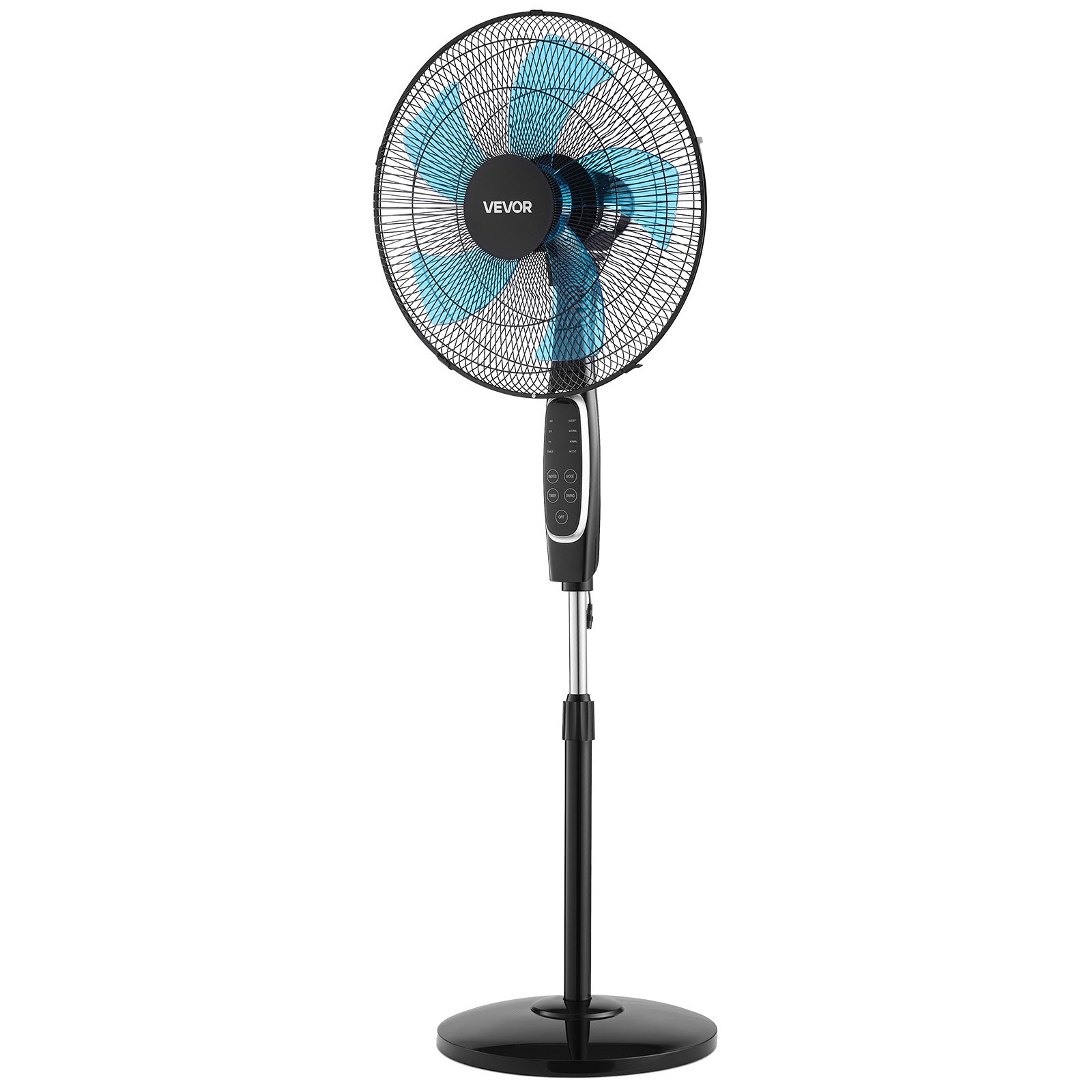 VEVOR 18-Inch Pedestal Fan, 2700 CFM Standing Floor Fan with Remote Control, 9 Speeds & 3 Modes, Oscillating Adjustable Height, Quiet DC Motor 5-Blade for Home, Bedroom, Garage, Workshop, Black