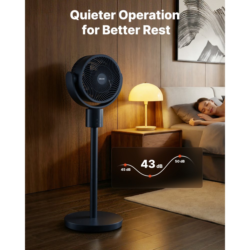 VEVOR 7-Inch Pedestal Fan, Oscillating Standing Floor Fan with DC Motor, Remote Control, 12 Speeds & 3 Modes, 15H Timer, Adjustable Height, Quiet for Home, Bedroom, Living Room, Study Room, Blue Gray