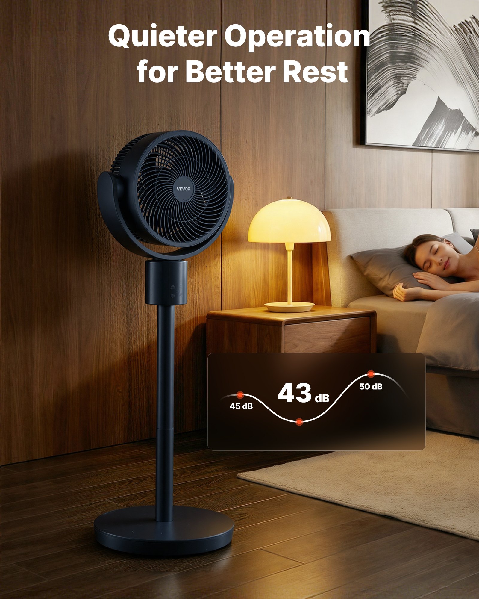 VEVOR 7-Inch Pedestal Fan, Oscillating Standing Floor Fan with DC Motor, Remote Control, 12 Speeds & 3 Modes, 15H Timer, Adjustable Height, Quiet for Home, Bedroom, Living Room, Study Room, Blue Gray