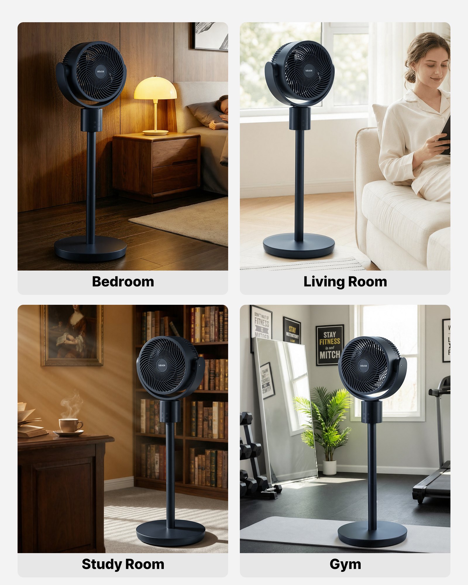 VEVOR 7-Inch Pedestal Fan, Oscillating Standing Floor Fan with DC Motor, Remote Control, 12 Speeds & 3 Modes, 15H Timer, Adjustable Height, Quiet for Home, Bedroom, Living Room, Study Room, Blue Gray