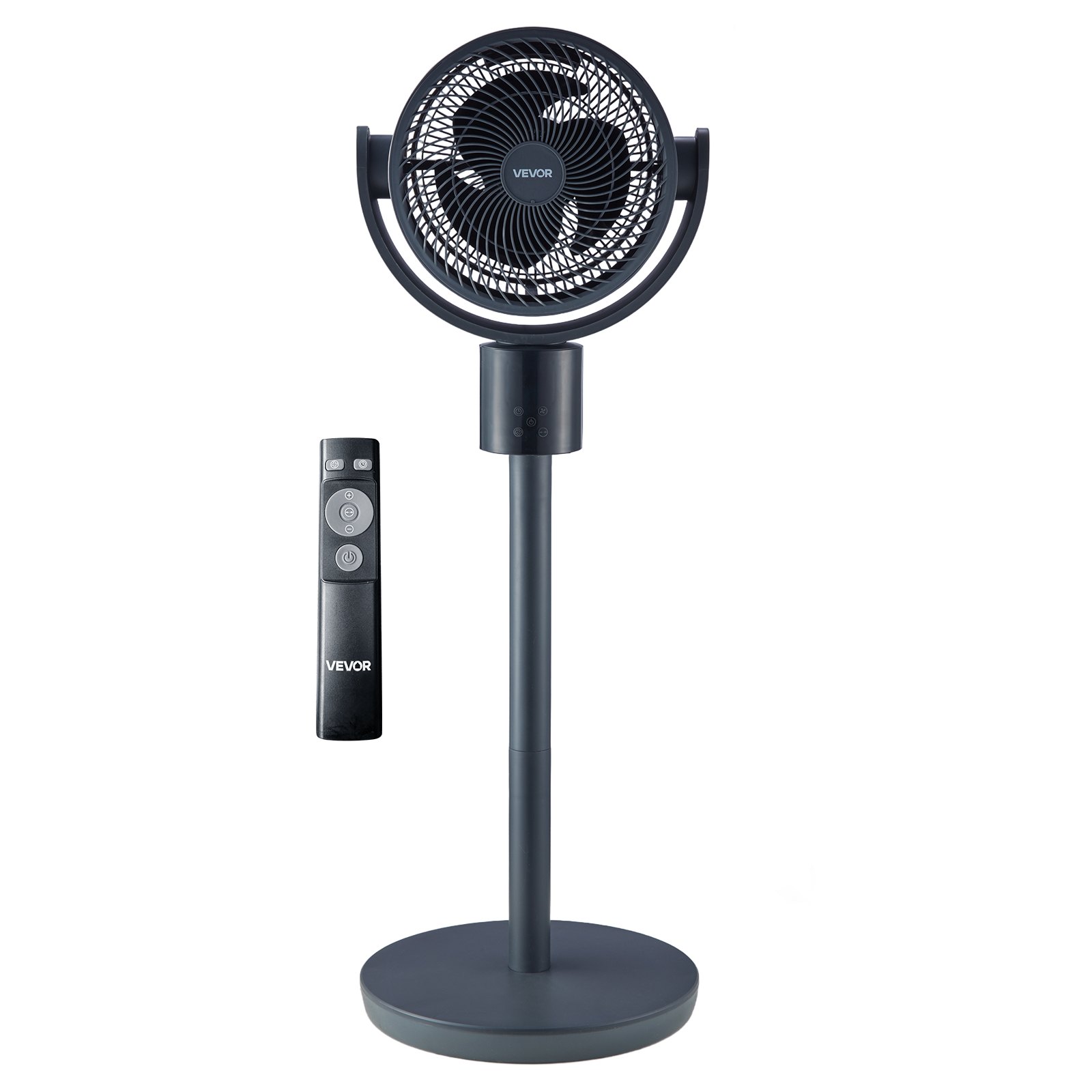 VEVOR 7-Inch Pedestal Fan, Oscillating Standing Floor Fan with DC Motor, Remote Control, 12 Speeds & 3 Modes, 15H Timer, Adjustable Height, Quiet for Home, Bedroom, Living Room, Study Room, Blue Gray
