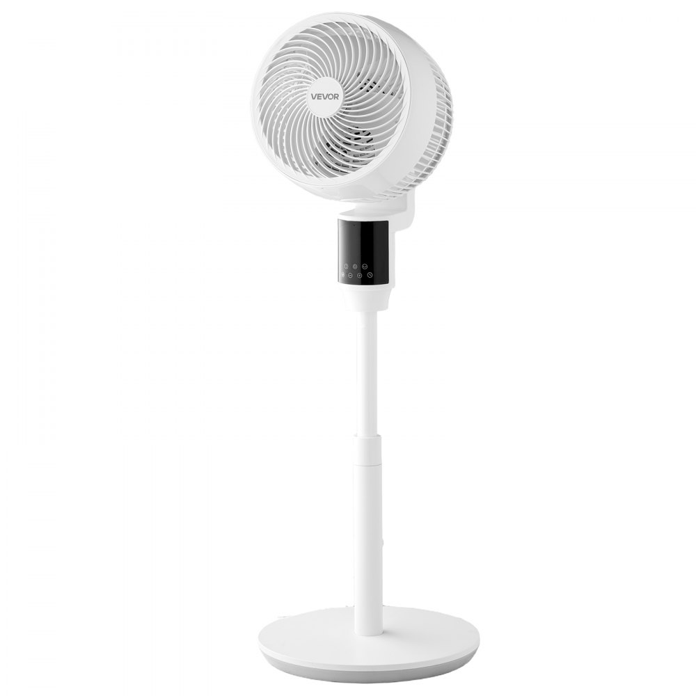 VEVOR 9-Inch Pedestal Fan, 80° Oscillating Standing Floor Fan with Quite DC Motor, Remote Control, 9 Speeds & 4 Smart Modes, 24H Timer, Adjustable Height, for Home, Bedroom, Living Room, White