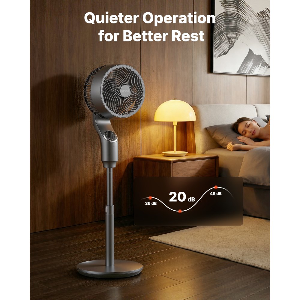 VEVOR 9-Inch Pedestal Fan, 80° Oscillating Standing Floor Fan with Quite DC Motor, Remote Control, 9 Speeds & 4 Smart Modes, 24H Timer, Adjustable Height, for Home, Bedroom, Living Room, Silver Gray