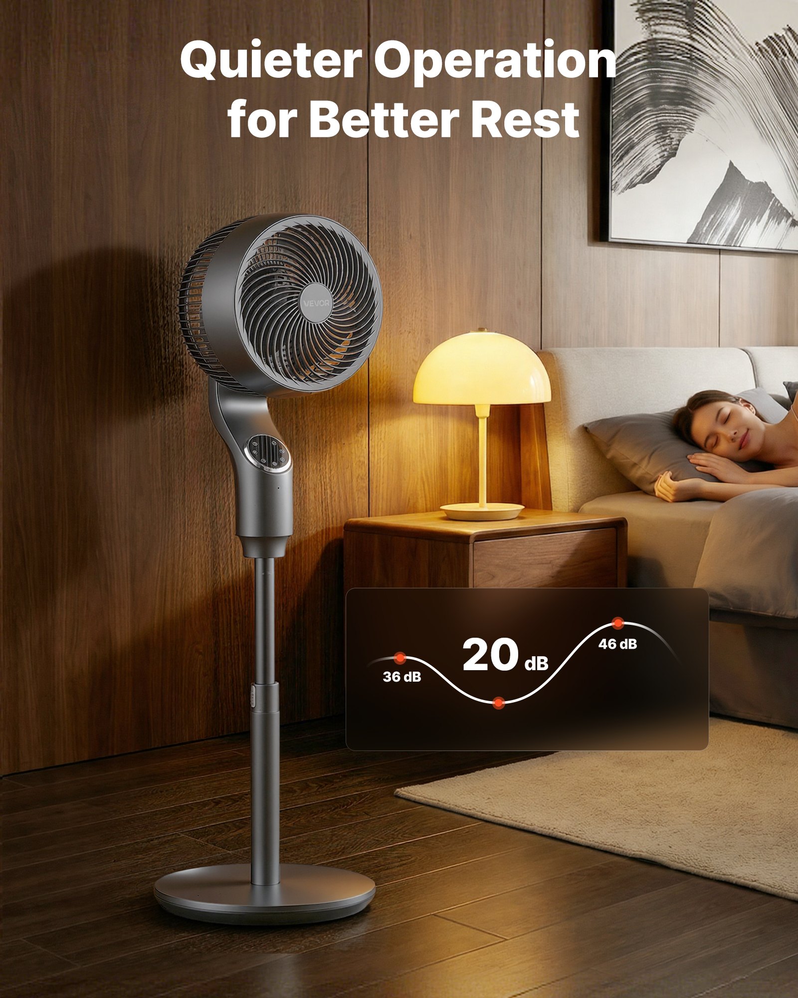 VEVOR 9-Inch Pedestal Fan, 80° Oscillating Standing Floor Fan with Quite DC Motor, Remote Control, 9 Speeds & 4 Smart Modes, 24H Timer, Adjustable Height, for Home, Bedroom, Living Room, Silver Gray