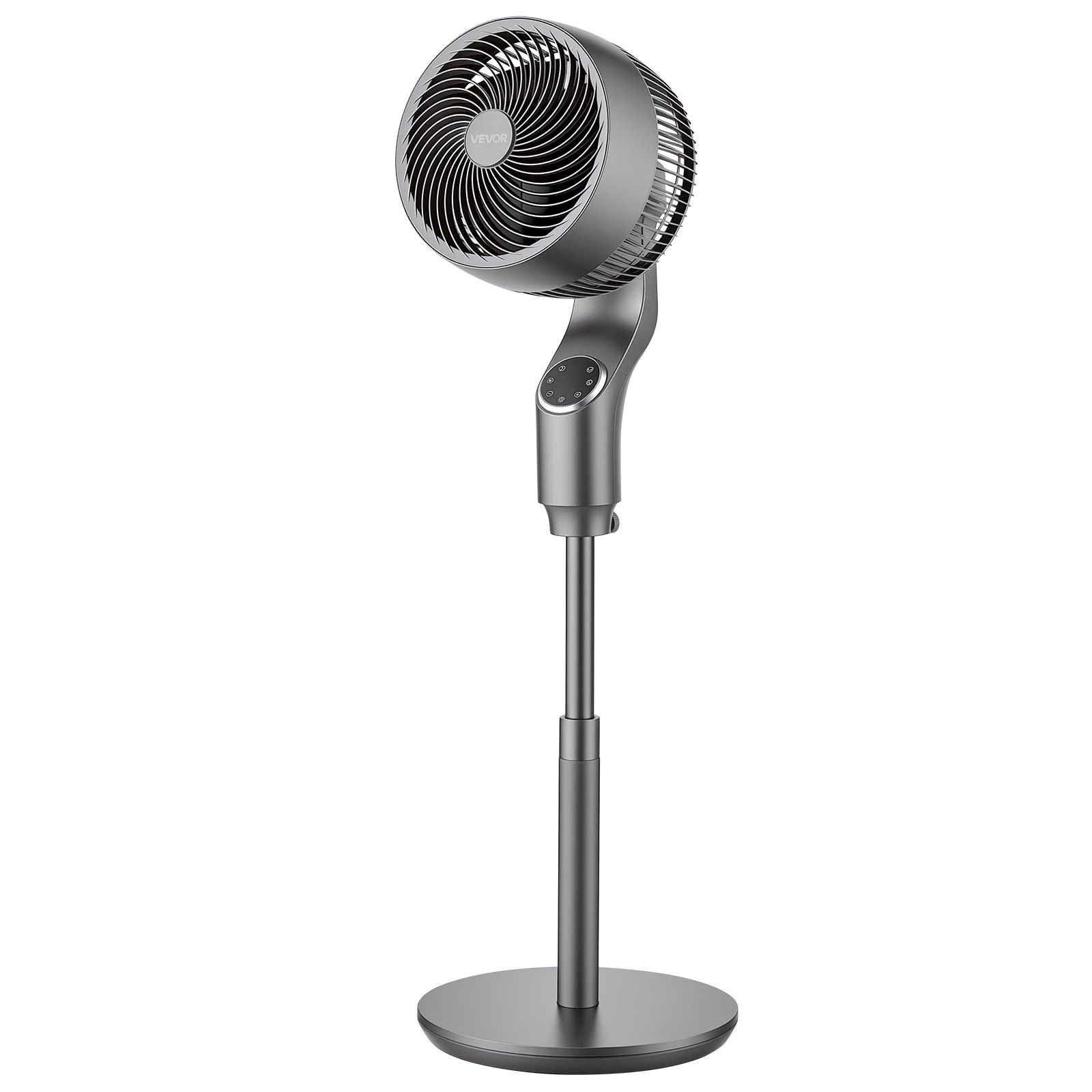 VEVOR 9-Inch Pedestal Fan, 80° Oscillating Standing Floor Fan with Quite DC Motor, Remote Control, 9 Speeds & 4 Smart Modes, 24H Timer, Adjustable Height, for Home, Bedroom, Living Room, Silver Gray