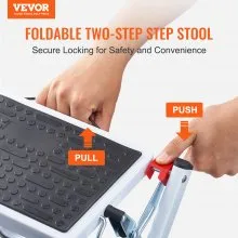 VEVOR Step Ladder 2-Step 330lbs Capacity, Ergonomic Folding Steel Step Stool with Wide Anti-Slip Pedal, Sturdy Step Stool for Adults Toddlers, Multi-Use for Household, Kitchen, Office, RVs