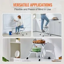 VEVOR Step Ladder 2-Step 330lbs Capacity, Ergonomic Folding Steel Step Stool with Wide Anti-Slip Pedal, Sturdy Step Stool for Adults Toddlers, Multi-Use for Household, Kitchen, Office, RVs