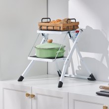 VEVOR rebrík s 2 krokmi s nosnosťou 150 kg, ergonomická skladacia oceľová stolička so širokým protišmykovým pedálom, pevná stolička pre dospelých, batoľatá, viacúčelové použitie pre domácnosť, kuchyňu, kanceláriu, karavany