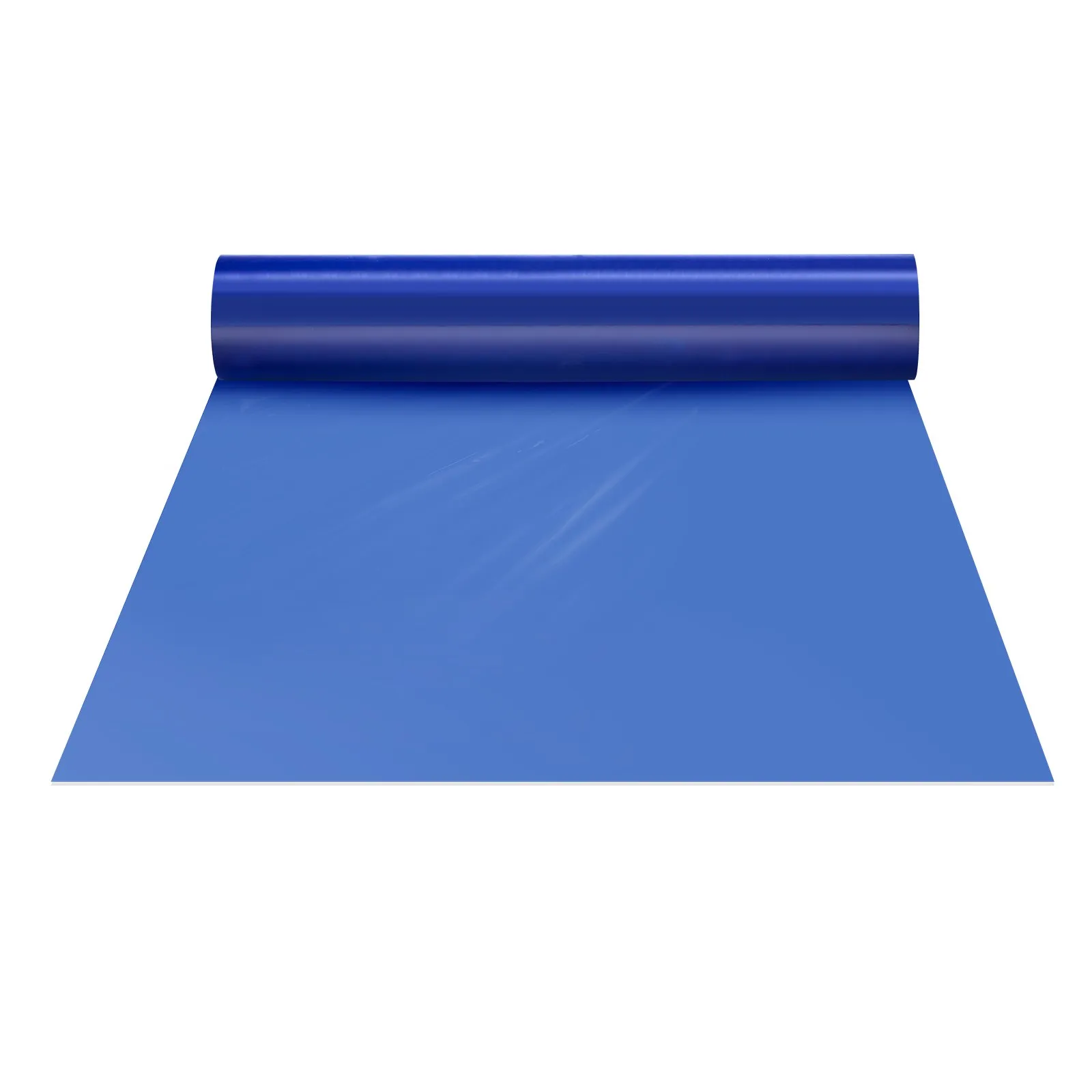 blue roll of VEVOR carpet protection film unrolled on a white background.