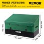 VEVOR patio deck box in green, 61x24.8x29.5 inches, weight 14.3 lbs, dimensions and specifications shown.