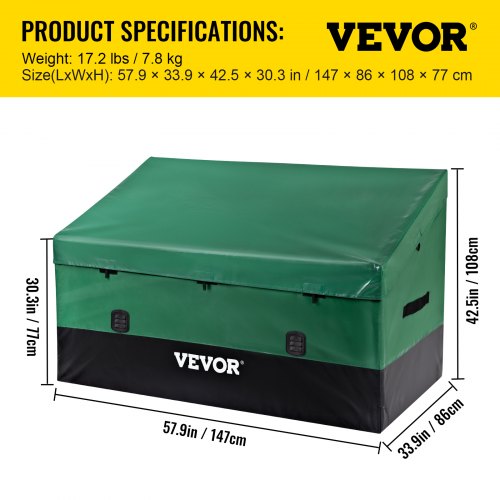 VEVOR Outdoor Storage Box, 230 Gallon Waterproof PE Tarpaulin Deck Box w/ Galvanized Frame, All-Weather Protection & Portable, for Camping, Garden, Poolside, and Yard, Brown & Blue