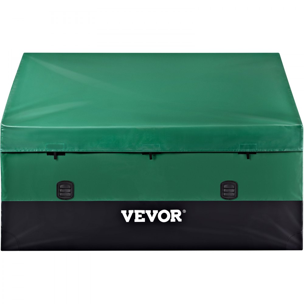 green and black rugged VEVOR outdoor storage box with secure latch and durable construction.